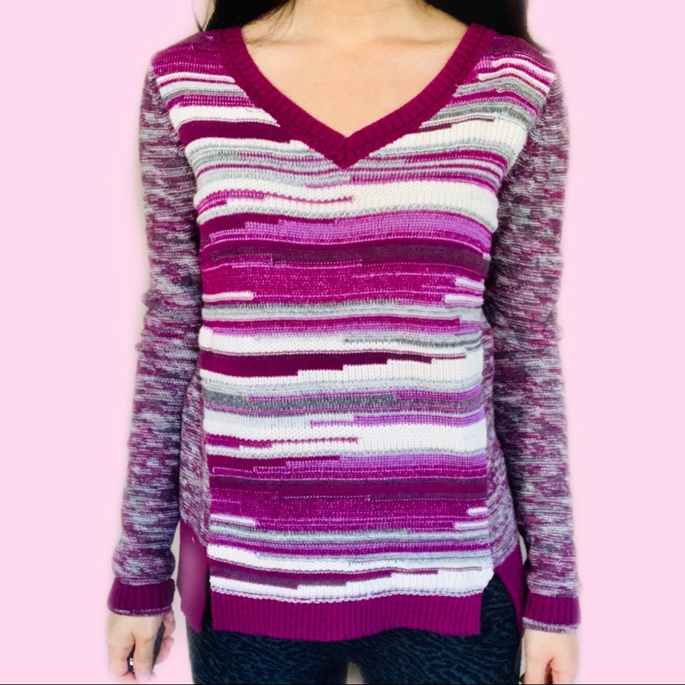 Purple White Knit Winter Long Sleeve Cute Sweater